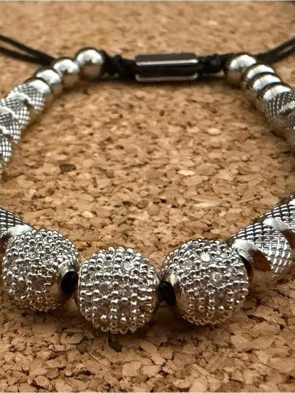 Textured Silver Bead Adjustable Bracelet for Women